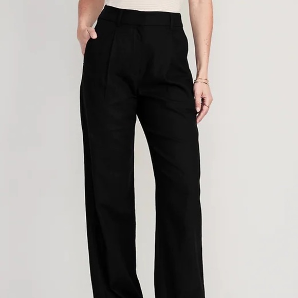 Old Navy Extra High-Waisted Pleated Taylor Wide-Leg Linen-Blend Trouser Pants - Picture 6 of 7